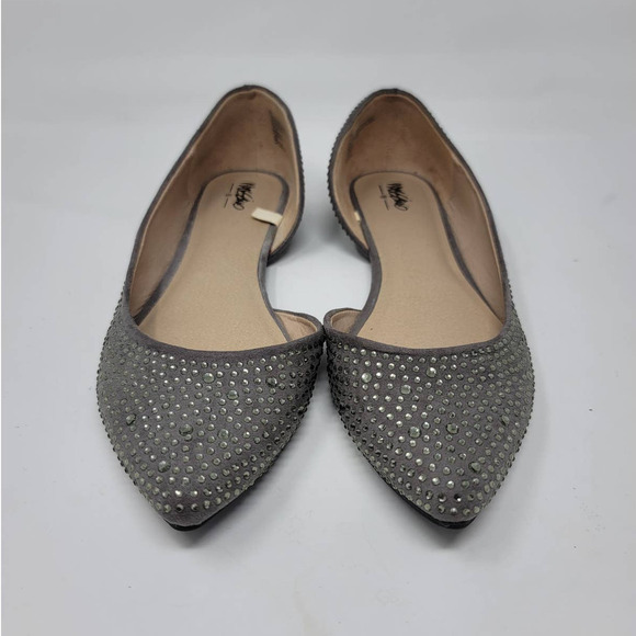 Mossimo D'Orsay Ballet Flats Size 9.5 Pointed Toe Rhinestone Jeweled Shoes Gray - Picture 2 of 6